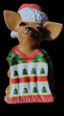 Vintage Clay Art Santa Chihuahua Cookie Jar #8865 Holiday Christmas W/Box 1999